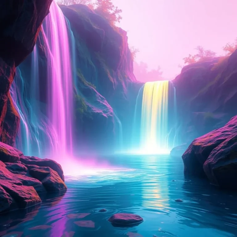 MYSTX CBD for Calmness - Soothing Waterfall in Serene, Colorful Landscape Symbolizing Natural Relaxation