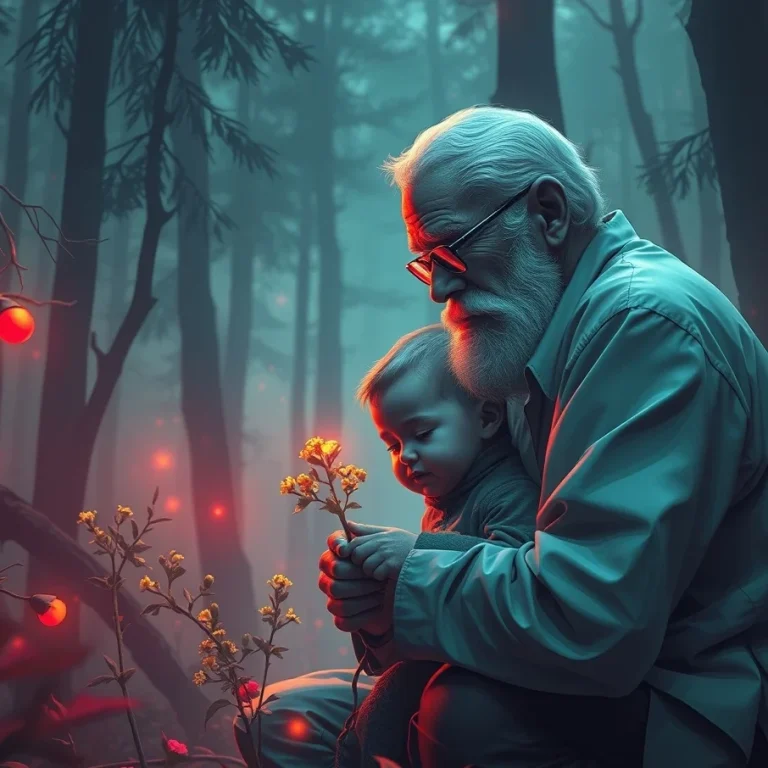 MYSTX CBD for Pain Relief - Elderly Man and Child in a Calming Forest, Symbolizing Natural Healing and Comfort